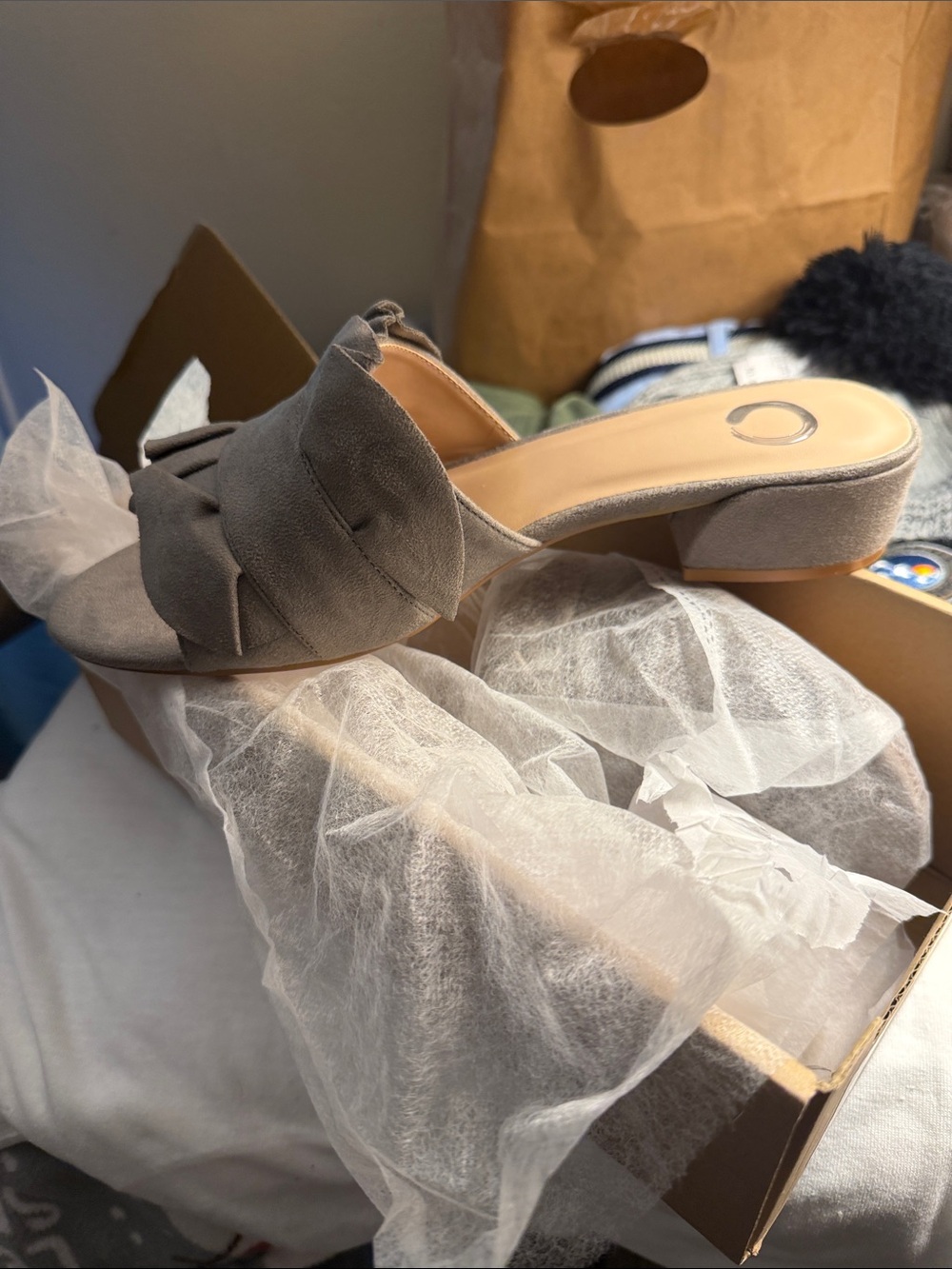 Gray Suede Knot-Front Mules - Women